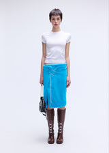 Blue Faux-Fur Midi Skirt