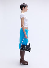 Blue Faux-Fur Midi Skirt