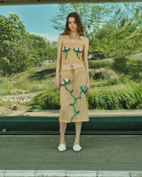 NUDE FLORAL DESIGN MIDI SKIRT