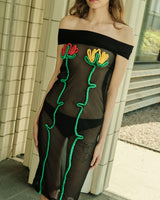 BLACK FLORAL DESIGN DRESS