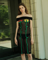 BLACK FLORAL DESIGN DRESS