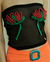 BLACK SPIRAL RED FLORAL DESIGN TOP