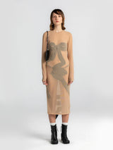 Sand Nude Dissolved Black Bow Dress