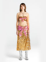Gold & Pink Bow Sequin Midi Skirt