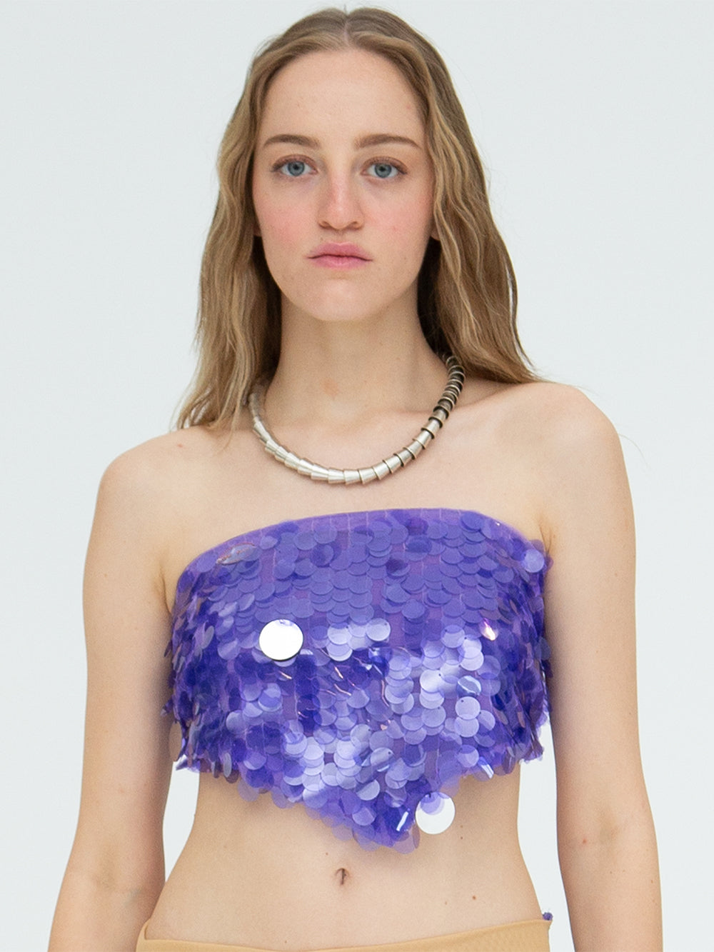 strapless open back dress PURPLE SEQUIN BANDANA TOP – CULT FORM