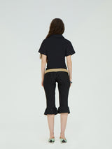 LEATHER BELT BLACK CAPRI FLARED PANTS