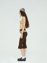 LEATHER BELT BROWN CAPRI FLARED PANTS