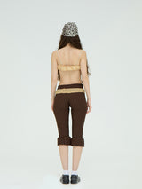 LEATHER BELT BROWN CAPRI FLARED PANTS