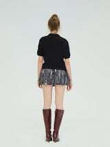 DARK GRAY SEQUIN BALLOON MINI SKIRT