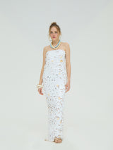 WHITE SEQUIN MAXI DRESS