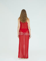 RED TRANSPARENT MAXI DRESS