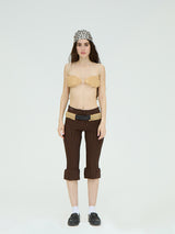 LEATHER BELT BROWN CAPRI FLARED PANTS