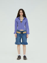 LEATHER BELT BLUE CAPRI FLARED JEANS