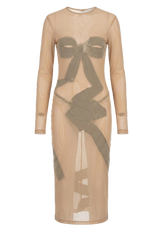 Sand Nude Dissolved Black Bow Dress