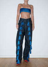 Dark Blue Fringe Jeans