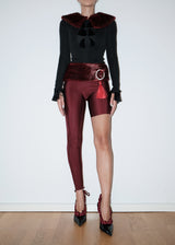 Burgundy Fur One Leg Tights