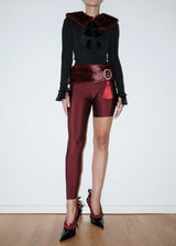 Burgundy Fur One Leg Tights