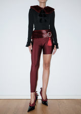 Burgundy Fur One Leg Tights