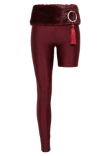 Burgundy Fur One Leg Tights
