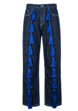 Dark Blue Fringe Jeans
