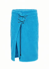 Blue Faux-Fur Midi Skirt