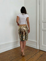 Gold sequin crystal belt midi skirt