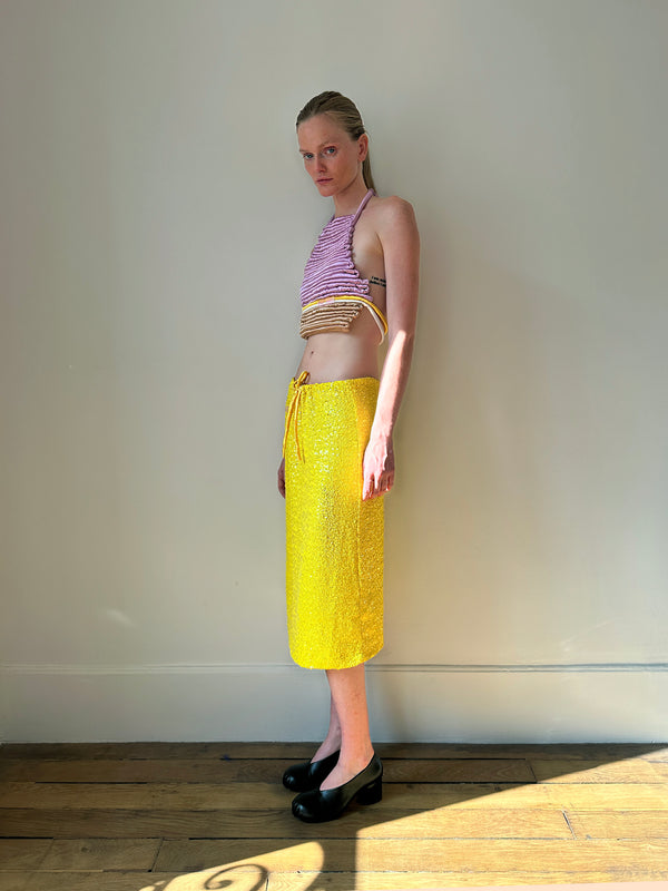 Yellow sequin Midi Skirt