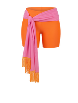 NEON ORANGE MINI TIGHTS WITH PINK FRINGE SCARF BELT