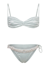 Off-white Satin Pearlwork Bikinis