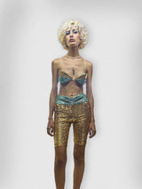 GOLD SEQUIN BIKER TIGHTS