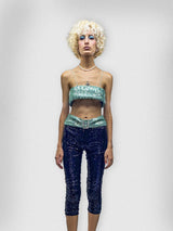 BLACK-TURQ SEQUIN MIDI TIGHTS