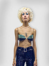 BLACK-TURQUOISE SEQUIN OYSTER BRA