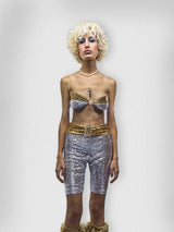 SILVER/GOLD SEQUIN BIKER TIGHTS