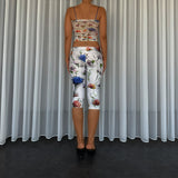 White Flower Midi Shorts