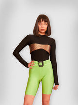 NEON GREEN BLACK BUCKLE BIKER TIGHTS