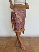 Pink sequin bow midi skirt