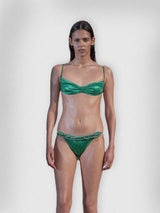 Green Satin Pearlwork Bikinis