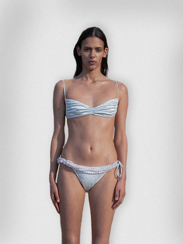 Off-white Satin Pearlwork Bikinis