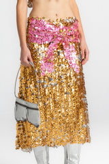Gold & Pink Bow Sequin Midi Skirt