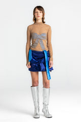 Navy Blue Bow Mini Skirt