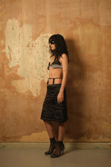 Cropped Belt Black Yorgan Midi Skirt