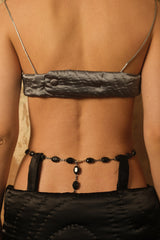 Cropped Belt Black Yorgan Midi Skirt