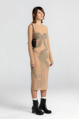 Sand Nude Dissolved Black Bow Dress