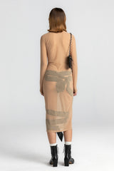 Sand Nude Dissolved Black Bow Dress
