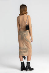 Sand Nude Dissolved Black Bow Dress