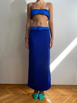 DEEP BLUE YORGAN BELT MIDI SKIRT