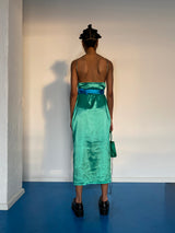 TURQUOISE PEACE SILK SATIN DRESS