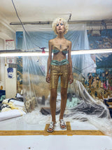 GOLD SEQUIN BIKER TIGHTS