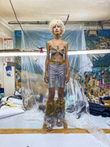 SILVER/GOLD SEQUIN BIKER TIGHTS