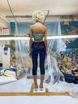 BLACK-TURQ SEQUIN MIDI TIGHTS